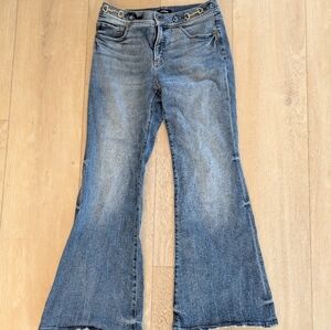 Express 70s Flare Mid Rise Jeans 6S Medium Wash Gold Links